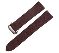 PctkeLsend 18-22mm Soft Rubber Waterproof and sweat proof Quick disassembly Watchband fit for Omega Seamaster 300 Speedmaster(Brown-silver,20mm)