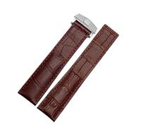 PctkeLsend 19/20/22m Men Genuine leather Stainless steel folding buckle Watchband fit for TAG heuer(Brown silver buckle,19mm)