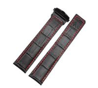 PctkeLsend 19/20/22m Men Genuine leather Stainless steel folding buckle Watchband fit for TAG heuer(Black red black,20mm)