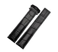 PctkeLsend 19/20/22m Men Genuine leather Stainless steel folding buckle Watchband fit for TAG heuer(Black black buckle,22mm)