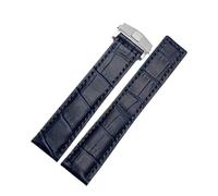 PctkeLsend 19/20/22m Men Genuine leather Stainless steel folding buckle Watchband fit for TAG heuer(Blue silver buckle,20mm)
