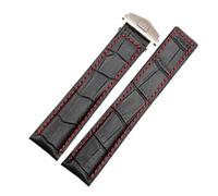 PctkeLsend 19/20/22m Men Genuine leather Stainless steel folding buckle Watchband fit for TAG heuer(Black red silver,20mm)