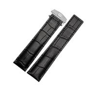 PctkeLsend 19/20/22m Men Genuine leather Stainless steel folding buckle Watchband fit for TAG heuer(Black silver buckle,19mm)