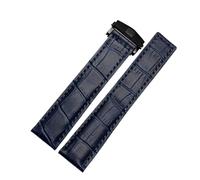 PctkeLsend 19/20/22m Men Genuine leather Stainless steel folding buckle Watchband fit for TAG heuer(Blue black buckle,22mm)