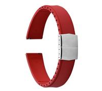 PctkeLsend 19-22mm Capable of cutting and trimming FKM Rubber Convex Shape Quick Release Butterfly Buckle Waterproof Watchband fit for most flat mouth watches(Red Silver Buckle,19mm)