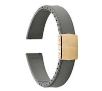 PctkeLsend 19-22mm Capable of cutting and trimming FKM Rubber Convex Shape Quick Release Butterfly Buckle Waterproof Watchband fit for most flat mouth watches(Grey Gold Buckle,19mm)