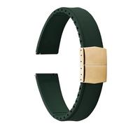 PctkeLsend 19-22mm Capable of cutting and trimming FKM Rubber Convex Shape Quick Release Butterfly Buckle Waterproof Watchband fit for most flat mouth watches(Green Gold Buckle,19mm)
