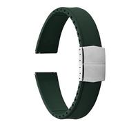 PctkeLsend 19-22mm Capable of cutting and trimming FKM Rubber Convex Shape Quick Release Butterfly Buckle Waterproof Watchband fit for most flat mouth watches(Green Silver Buckle,19mm)
