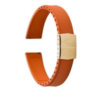 PctkeLsend 19-22mm Capable of cutting and trimming FKM Rubber Convex Shape Quick Release Butterfly Buckle Waterproof Watchband fit for most flat mouth watches(Orange Gold Buckle,20mm)