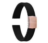 PctkeLsend 19-22mm Capable of cutting and trimming FKM Rubber Convex Shape Quick Release Butterfly Buckle Waterproof Watchband fit for most flat mouth watches(Black Rose Gold,22mm)