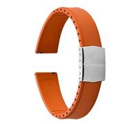 PctkeLsend 19-22mm Capable of cutting and trimming FKM Rubber Convex Shape Quick Release Butterfly Buckle Waterproof Watchband fit for most flat mouth watches(Orange Silver Buckle,19mm)