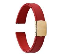 PctkeLsend 19-22mm Capable of cutting and trimming FKM Rubber Convex Shape Quick Release Butterfly Buckle Waterproof Watchband fit for most flat mouth watches(Red Gold Buckle,19mm)