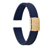 PctkeLsend 19-22mm Capable of cutting and trimming FKM Rubber Convex Shape Quick Release Butterfly Buckle Waterproof Watchband fit for most flat mouth watches(Blue Gold Buckle,20mm)