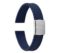 PctkeLsend 19-22mm Capable of cutting and trimming FKM Rubber Convex Shape Quick Release Butterfly Buckle Waterproof Watchband fit for most flat mouth watches(Blue Silver Buckle,22mm)