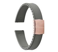 PctkeLsend 19-22mm Capable of cutting and trimming FKM Rubber Convex Shape Quick Release Butterfly Buckle Waterproof Watchband fit for most flat mouth watches(Grey Rose Gold,21mm)