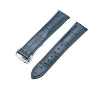 PctkeLsend 19-22mm Folding Buckle Waterproof Calfskin Genuine Leather watchband fit for Omega Seamaster Speedmaster(Blue silver,21mm)