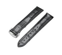 PctkeLsend 19-22mm Folding Buckle Waterproof Calfskin Genuine Leather watchband fit for Omega Seamaster Speedmaster(Black silver,20mm)