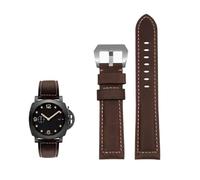 PctkeLsend 20/22/24mm Handmade Crazy Horse Leather 140+90 XL extended watch strap fit for Panerai/DIESEL(Brown silver clasp,24mm)