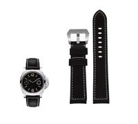 PctkeLsend 20/22/24mm Handmade Crazy Horse Leather 140+90 XL extended watch strap fit for Panerai/DIESEL(Black silver clasp,24mm)