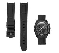 PctkeLsend 20mm Curve end Quick Release Rubber WatchBand Fit for Omega&Swatch Planet Snoopy(Black-Black)