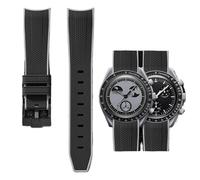 PctkeLsend 20mm Curve end Quick Release Rubber WatchBand Fit for Omega&Swatch Planet Snoopy(Black grey-Black)