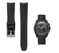 PctkeLsend 20mm Curve end Quick Release Rubber WatchBand Fit for Omega&Swatch Planet Snoopy(Black-Sliver)