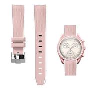 PctkeLsend 20mm Curve end Quick Release Rubber WatchBand Fit for Omega&Swatch Planet Snoopy(Pink white-Sliver)