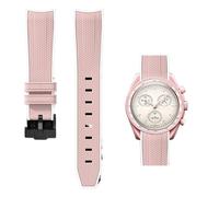 PctkeLsend 20mm Curve end Quick Release Rubber WatchBand Fit for Omega&Swatch Planet Snoopy(Pink white-Black)