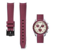 PctkeLsend 20mm Curve end Quick Release Rubber WatchBand Fit for Omega&Swatch Planet Snoopy(Red grey-Black)