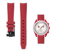 PctkeLsend 20mm Curve end Quick Release Rubber WatchBand Fit for Omega&Swatch Planet Snoopy(Red white-Black)