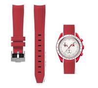 PctkeLsend 20mm Curve end Quick Release Rubber WatchBand Fit for Omega&Swatch Planet Snoopy(Red white-Sliver)