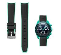 PctkeLsend 20mm Rubber Curved end Quick Release WatchBand Fit for Omega&Swatch planet Snoopy(Black cyan-Sliver)