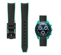 PctkeLsend 20mm Rubber Curved end Quick Release WatchBand Fit for Omega&Swatch planet Snoopy(Black cyan-Black)