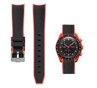 PctkeLsend 20mm Rubber Curved end Quick Release WatchBand Fit for Omega&Swatch planet Snoopy(Black orange-Sliver)