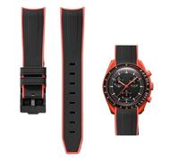 PctkeLsend 20mm Rubber Curved end Quick Release WatchBand Fit for Omega&Swatch planet Snoopy(Black orange-Black)