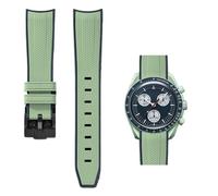 PctkeLsend 20mm Rubber Curved end Quick Release WatchBand Fit for Omega&Swatch planet Snoopy(Green blue-Black)