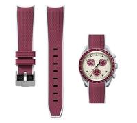 PctkeLsend 20mm Rubber Curved end Quick Release WatchBand Fit for Omega&Swatch planet Snoopy(Red grey-Sliver)