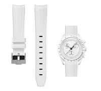 PctkeLsend 20mm Rubber Curved end Quick Release WatchBand Fit for Omega&Swatch planet Snoopy(White-Sliver)