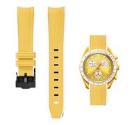 PctkeLsend 20mm Rubber Curved end Quick Release WatchBand Fit for Omega&Swatch planet Snoopy(Yellow white-Black)