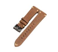 PctkeLsend 22/20MM Vintage Handmade Soft Genuine Leather Watchband fit for most flat mouth watches(Brown-black buckle,22mm)
