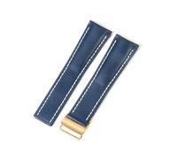 PctkeLsend 22、24mm Male Genuine Leather Bamboo Watchband fit for Breitling Super Marine Aviation Timing Avengers Challenger Series(Blue(PW)-Gold-Z16,24mm)