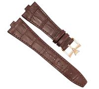 PctkeLsend 25x8mm Men Women aterproof Sweat-Proof Genuine Leather Silicone Underskin Watchband Watch Strap fit for Vacheron Constantin P47040/P47450(Brown-Rose-K16)