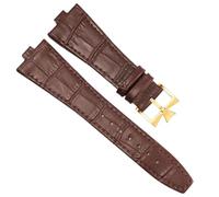 PctkeLsend 25x8mm Men Women aterproof Sweat-Proof Genuine Leather Silicone Underskin Watchband Watch Strap fit for Vacheron Constantin P47040/P47450(Brown-Golden-K16)