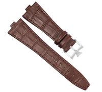 PctkeLsend 25x8mm Men Women aterproof Sweat-Proof Genuine Leather Silicone Underskin Watchband Watch Strap fit for Vacheron Constantin P47040/P47450(Brown-Steel-K16)