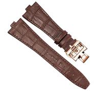 PctkeLsend 25x8mm Men Women aterproof Sweat-Proof Genuine Leather Silicone Underskin Watchband Watch Strap fit for Vacheron Constantin P47040/P47450(Brown-Rose-Z17)