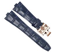 PctkeLsend 25x8mm Men Women aterproof Sweat-Proof Genuine Leather Silicone Underskin Watchband Watch Strap fit for Vacheron Constantin P47040/P47450(Blue-Rose-Z17)