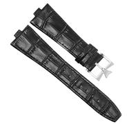 PctkeLsend 25x8mm Men Women aterproof Sweat-Proof Genuine Leather Silicone Underskin Watchband Watch Strap fit for Vacheron Constantin P47040/P47450(Black-Steel-K16)