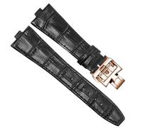 PctkeLsend 25x8mm Men Women aterproof Sweat-Proof Genuine Leather Silicone Underskin Watchband Watch Strap fit for Vacheron Constantin P47040/P47450(Black-Rose-Z17)