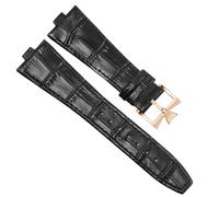 PctkeLsend 25x8mm Men Women aterproof Sweat-Proof Genuine Leather Silicone Underskin Watchband Watch Strap fit for Vacheron Constantin P47040/P47450(Black-Rose-K16)