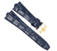 PctkeLsend 25x8mm Men Women aterproof Sweat-Proof Genuine Leather Silicone Underskin Watchband Watch Strap fit for Vacheron Constantin P47040/P47450(Blue-Golden-K16)